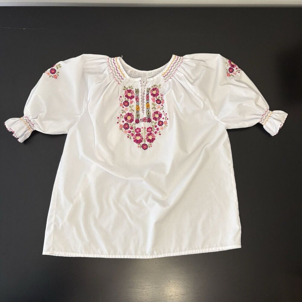 Embroidered Hungarian Boho Tunic Top Peasant Blouse